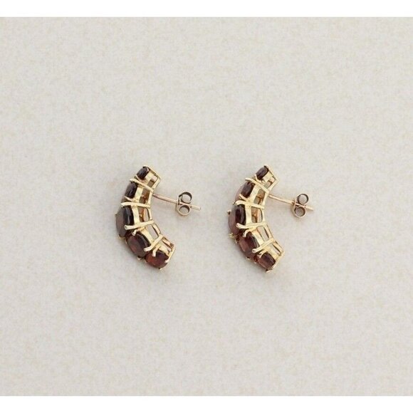 10k Yellow Gold Natural Garnet Earrings Half Hoop Earrings - Picture 7 of 7